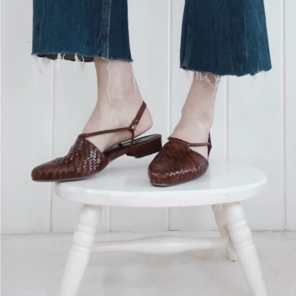 Enzo Angiolini Woven Leather Slingback Flats Dark Brown Casual Minimal Neutral - Picture 3 of 16